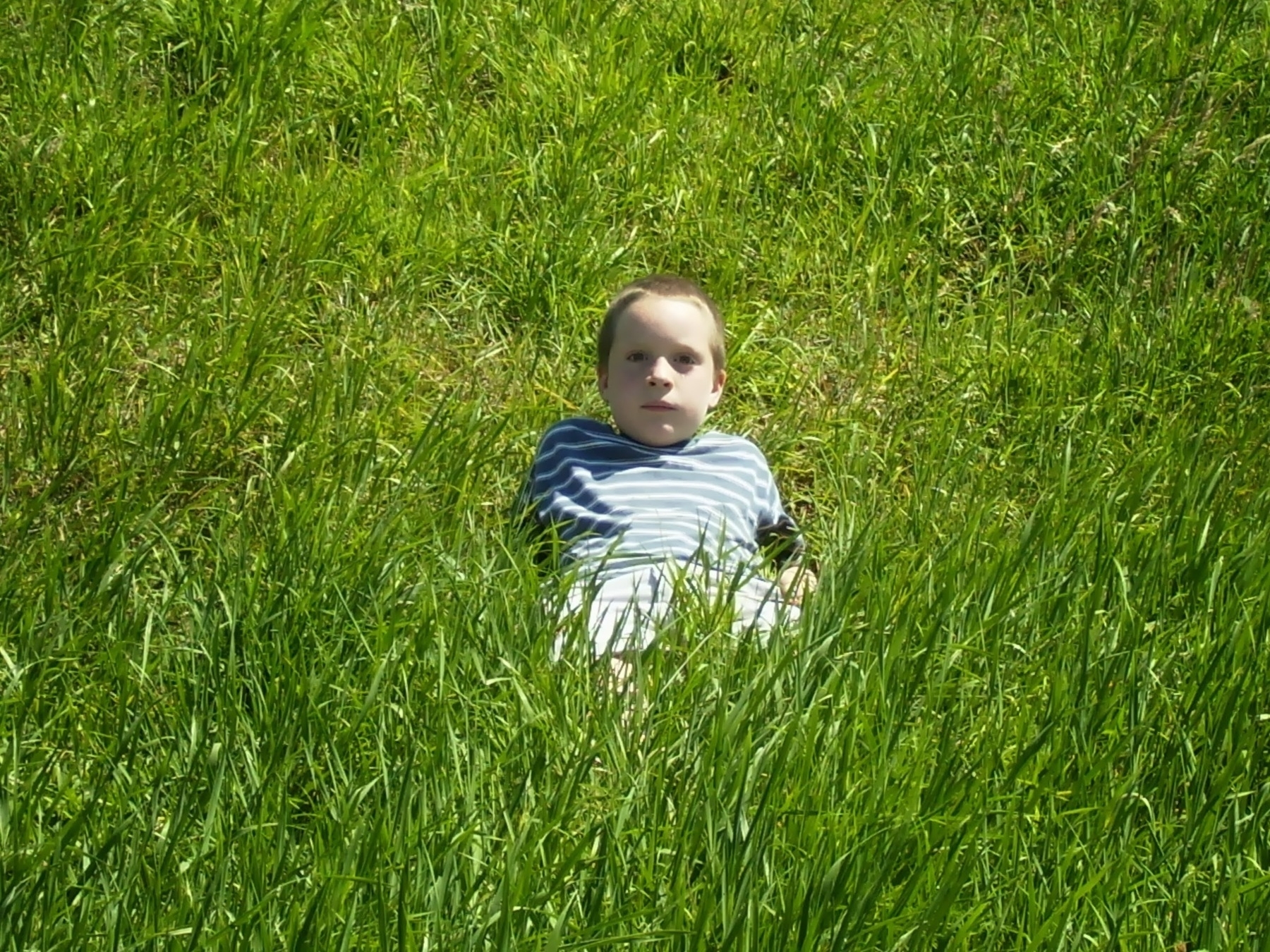 Enfant couché dans l'herbe